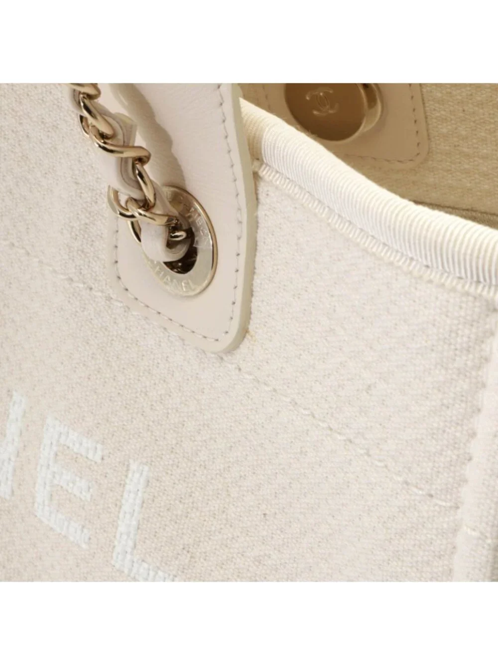 Chanel Deauville Small Shopping Bag White Handbag Canvas